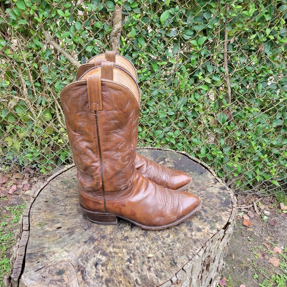 Men Vintage Brown Leather Cowboy Boots By Dan Post Size 11- 11.5/Men Go Western - Picture 5 of 10